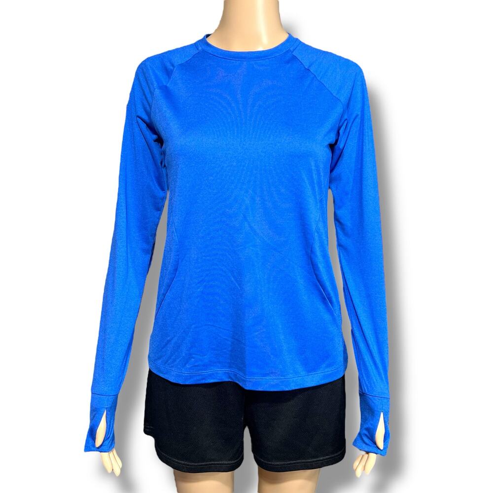 Athletic Works Womens Shirt Top Long Sleeve Pullover Solid Crew Neck Blue Small